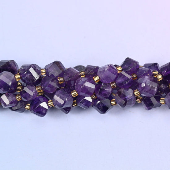 Dark Purple Amethyst Faceted Spiral Twist Beads: Size 8mm 10mm, Jewelry Making, 15 inch Strand