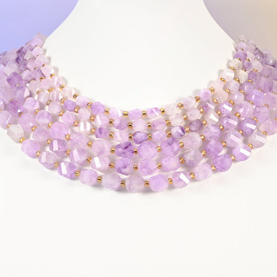 Purple Jade Faceted Spiral Twist Beads: Size 8mm 10mm, Jewelry Making, 15 inch Strand