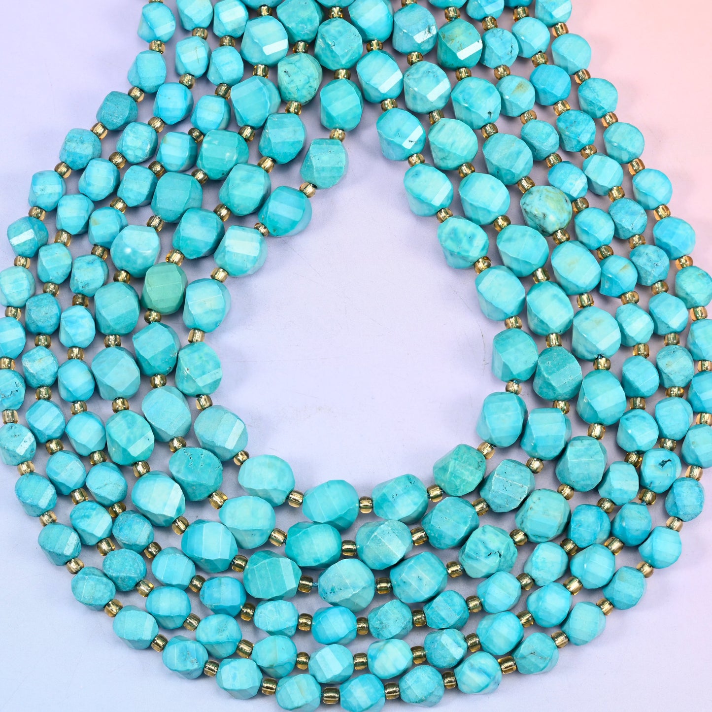 Dyed Lake Blue Howlite Faceted Spiral Twist Beads: Size 8mm 10mm, Jewelry Making, 15 inch Strand