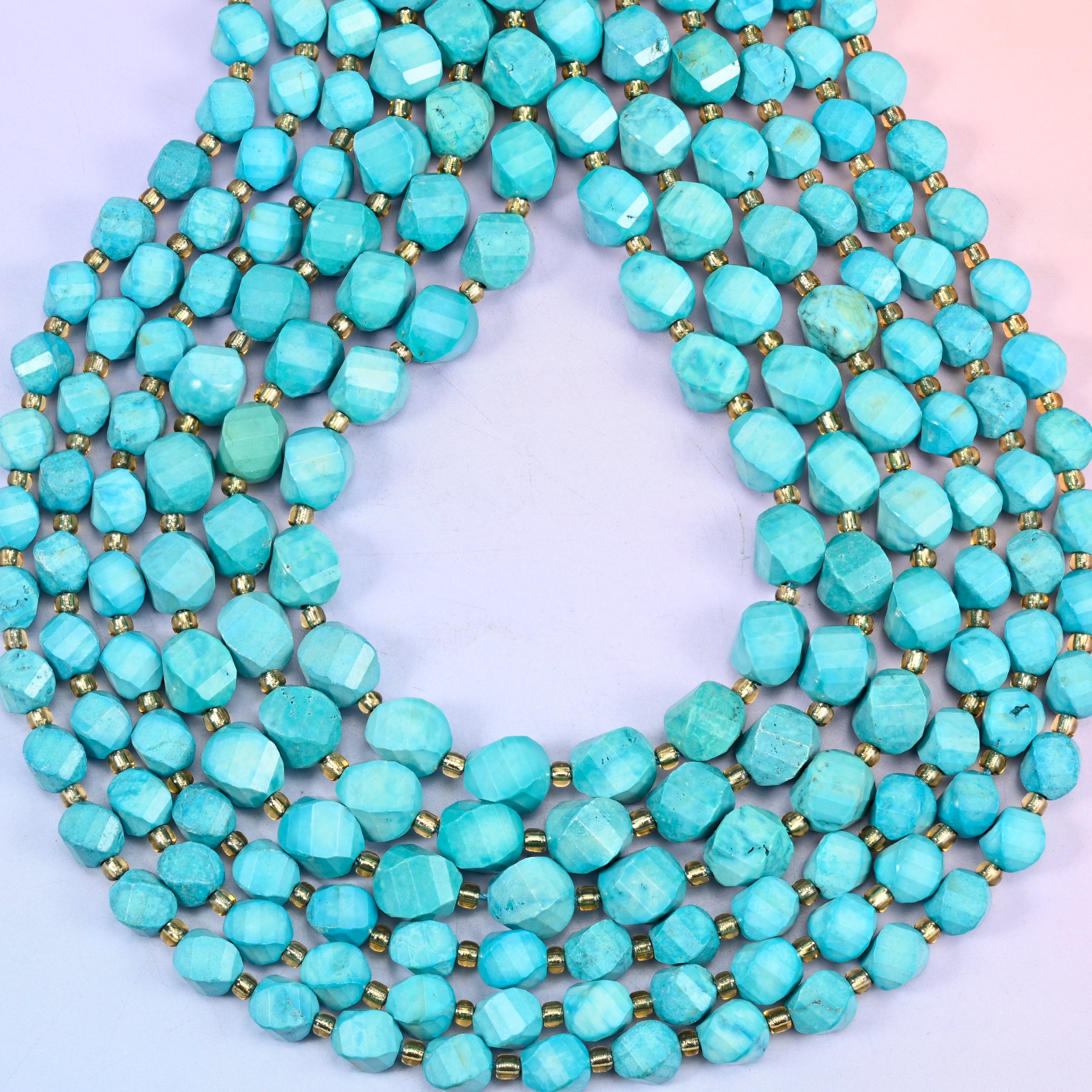 Dyed Lake Blue Howlite Faceted Spiral Twist Beads: Size 8mm 10mm, Jewelry Making, 15 inch Strand
