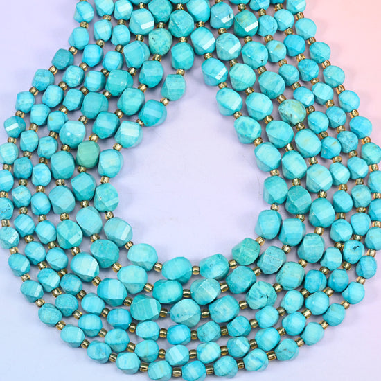 Dyed Lake Blue Howlite Faceted Spiral Twist Beads: Size 8mm 10mm, Jewelry Making, 15 inch Strand