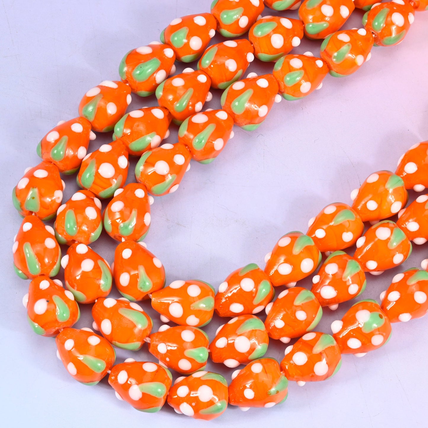Orange White Dots Strawberry Glass Beads: Jewelry Making Supply