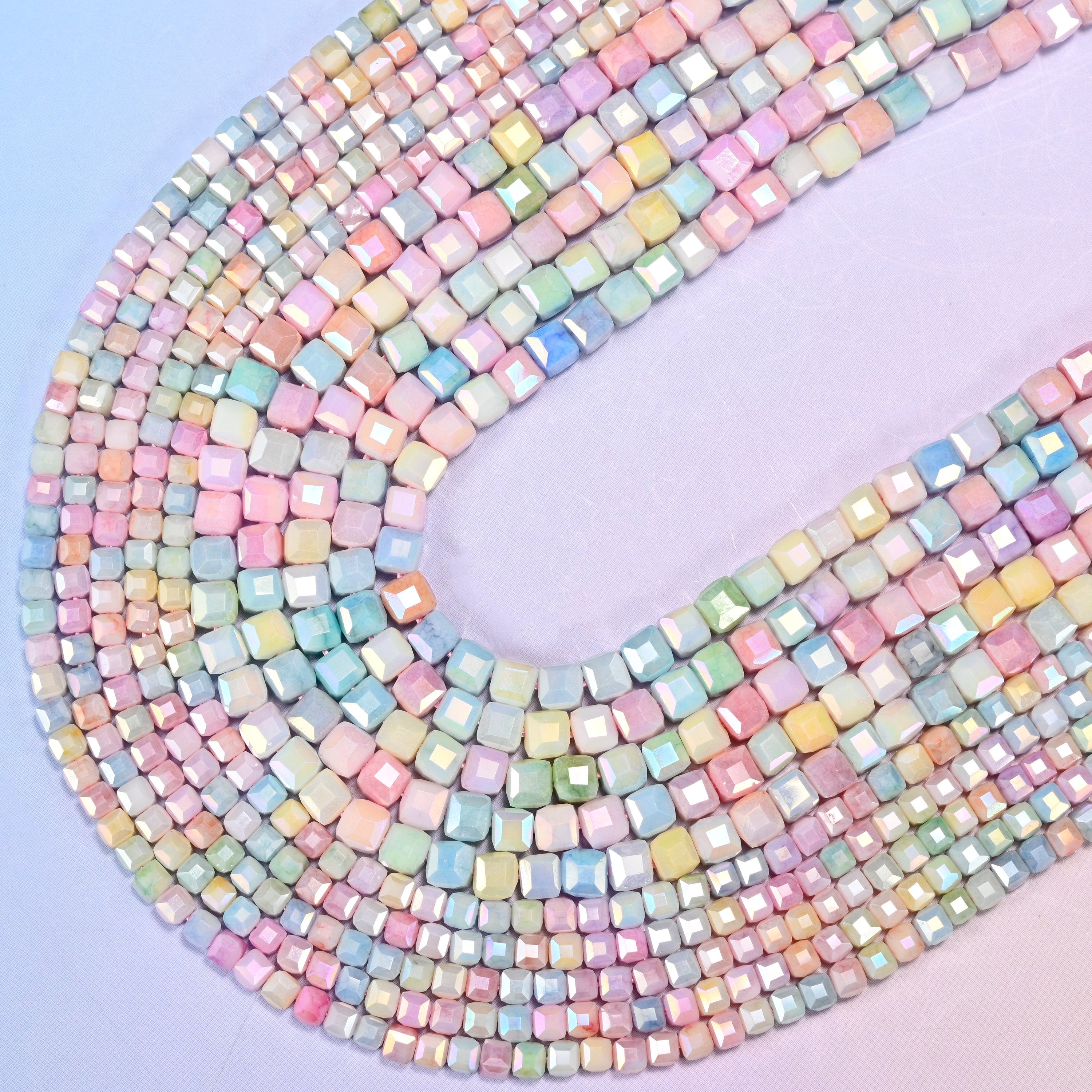 Colorful Opaque Faceted Cube Glass Beads: Jewelry Making Supply