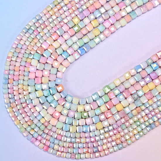 Colorful Opaque Faceted Cube Glass Beads: Jewelry Making Supply