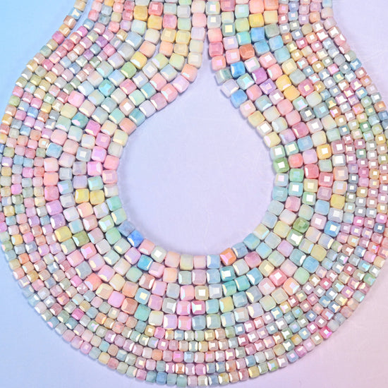 Colorful Opaque Faceted Cube Glass Beads: Jewelry Making Supply