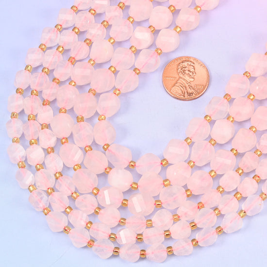 Rose Quartz Faceted Spiral Twist Beads: Size 8mm 10mm, Jewelry Making, 15 inch Strand