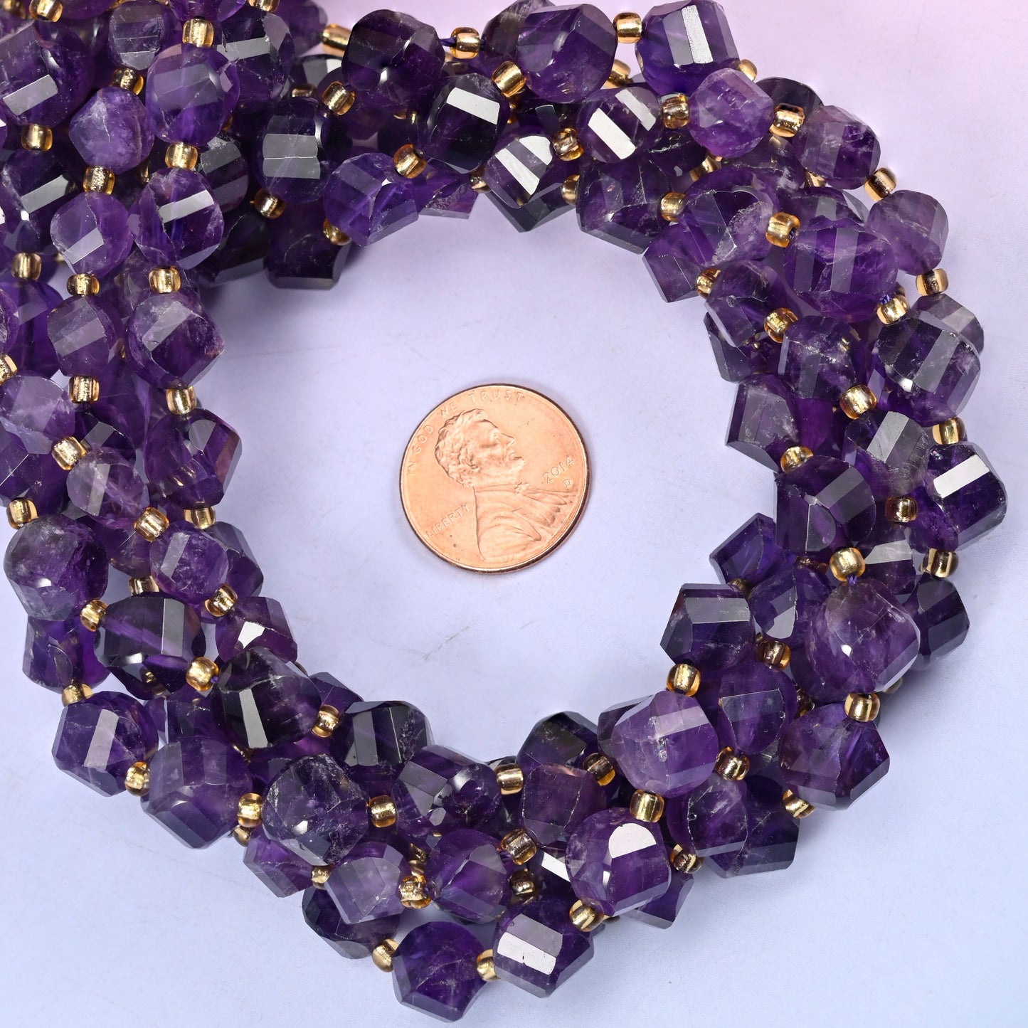 Dark Purple Amethyst Faceted Spiral Twist Beads: Size 8mm 10mm, Jewelry Making, 15 inch Strand