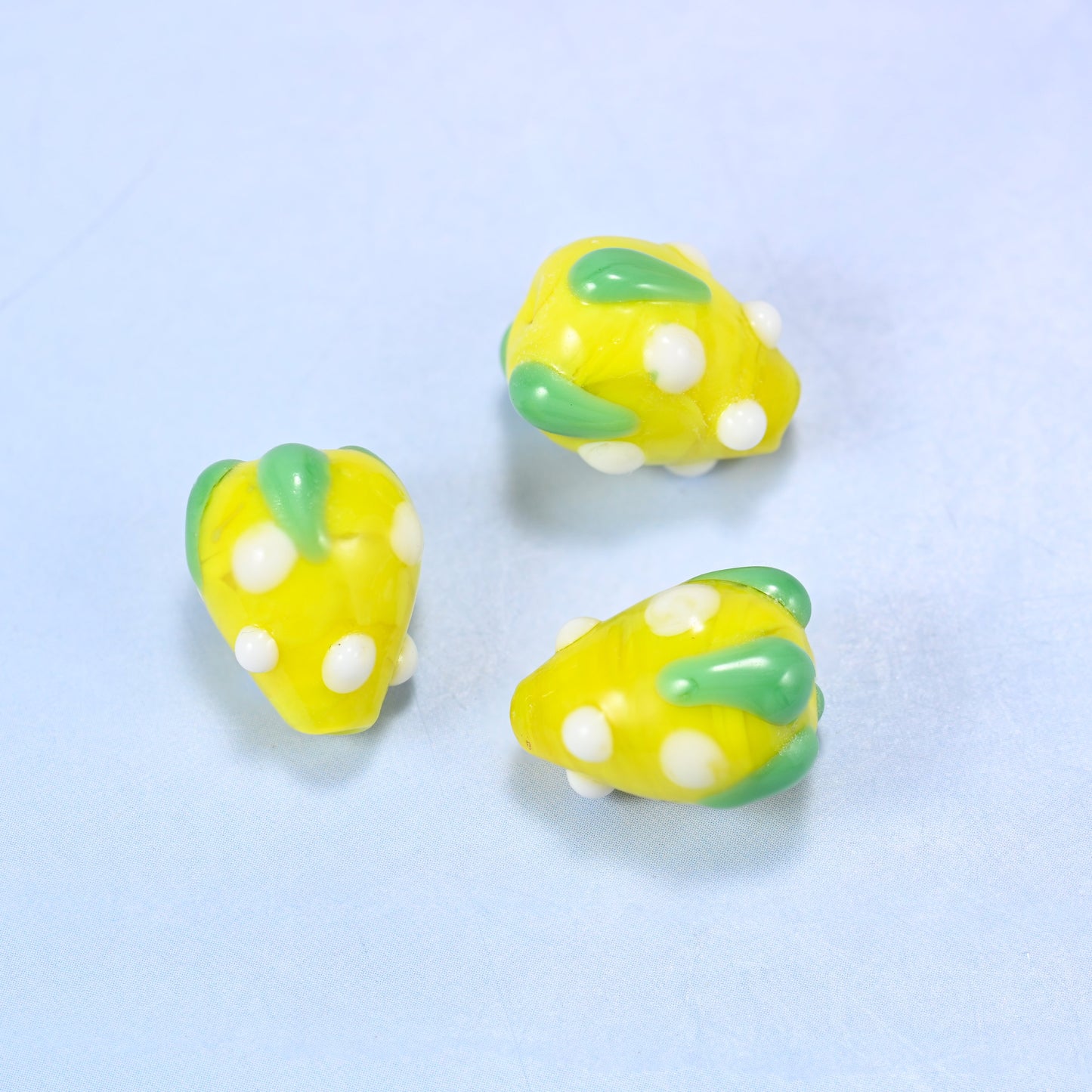 Yellow White Dots Strawberry Glass Beads: Jewelry Making Supply