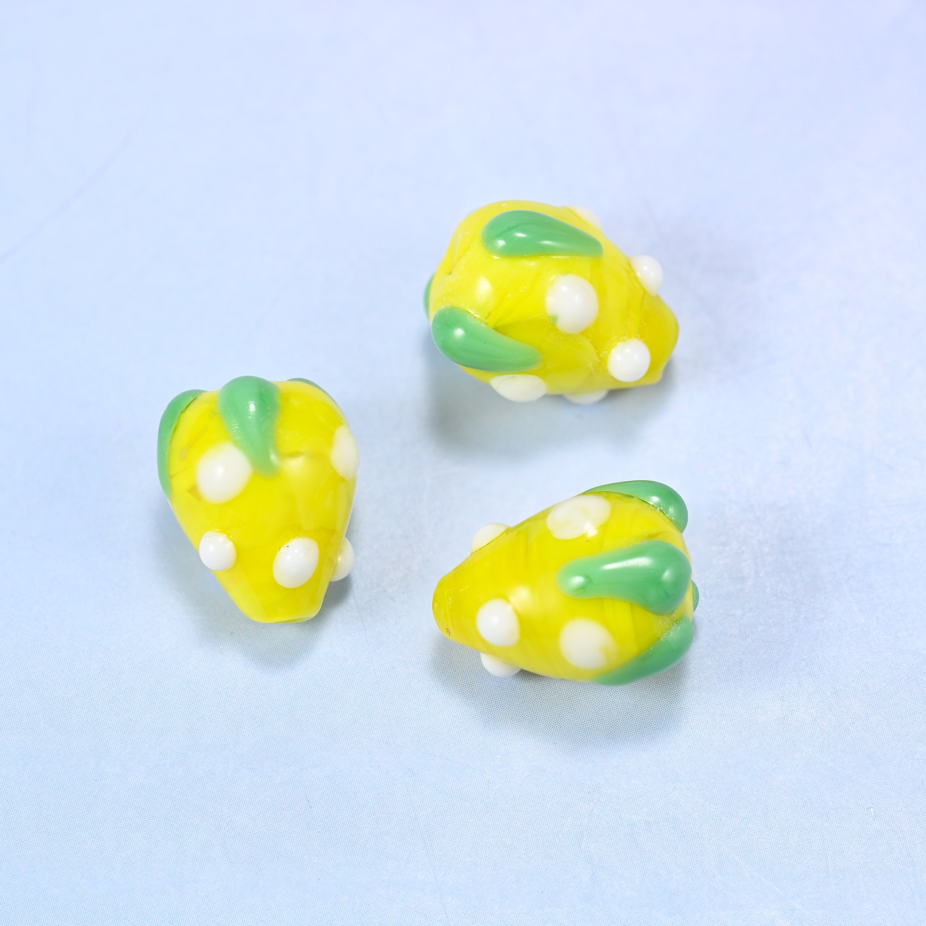 Yellow White Dots Strawberry Glass Beads: Jewelry Making Supply