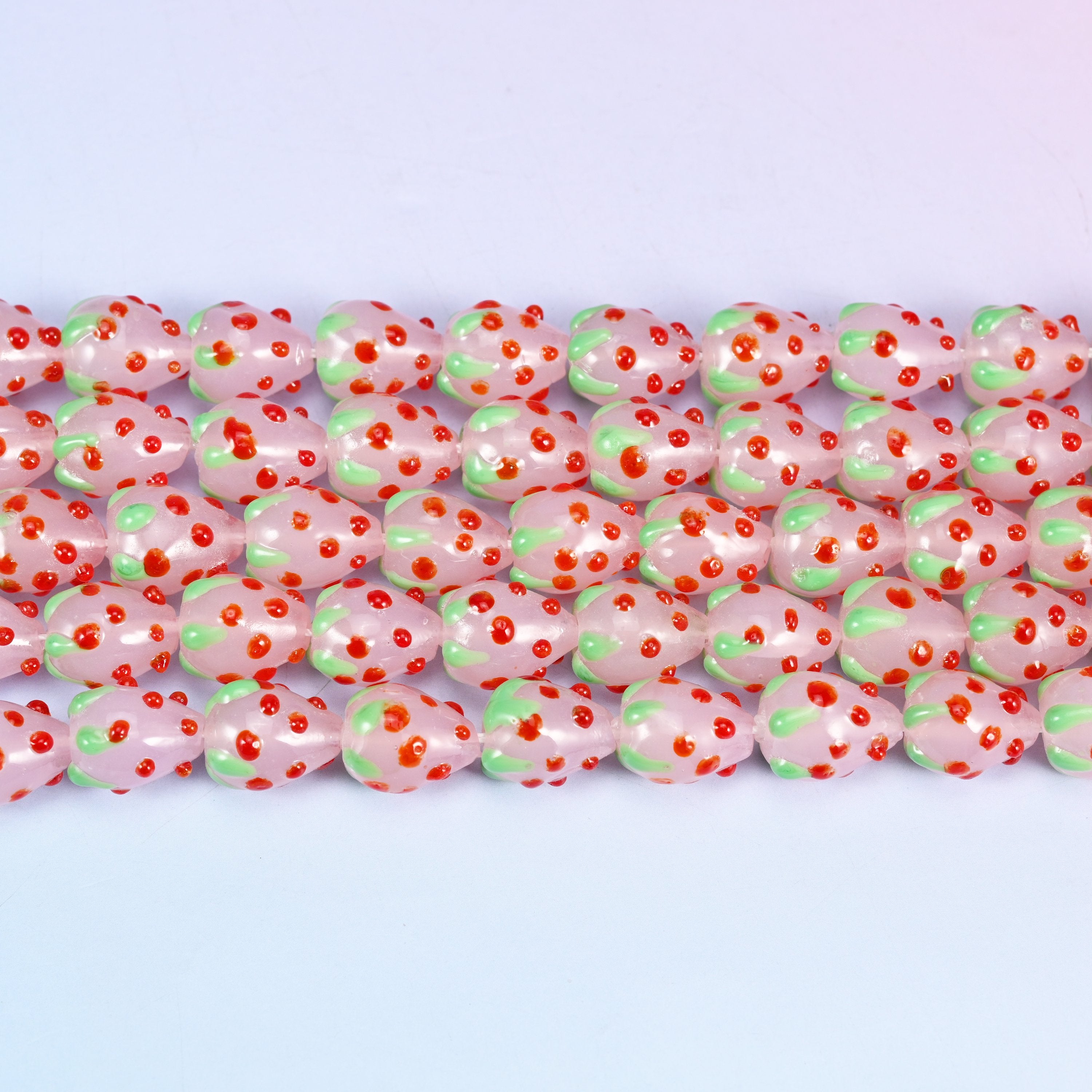 Pink Red Dots Strawberry Glass Beads: Jewelry Making Supply