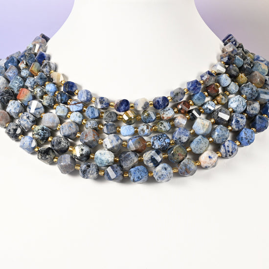 Sunset Dumortierite Faceted Spiral Twist Beads: Size 8mm 10mm, Jewelry Making, 15 inch Strand