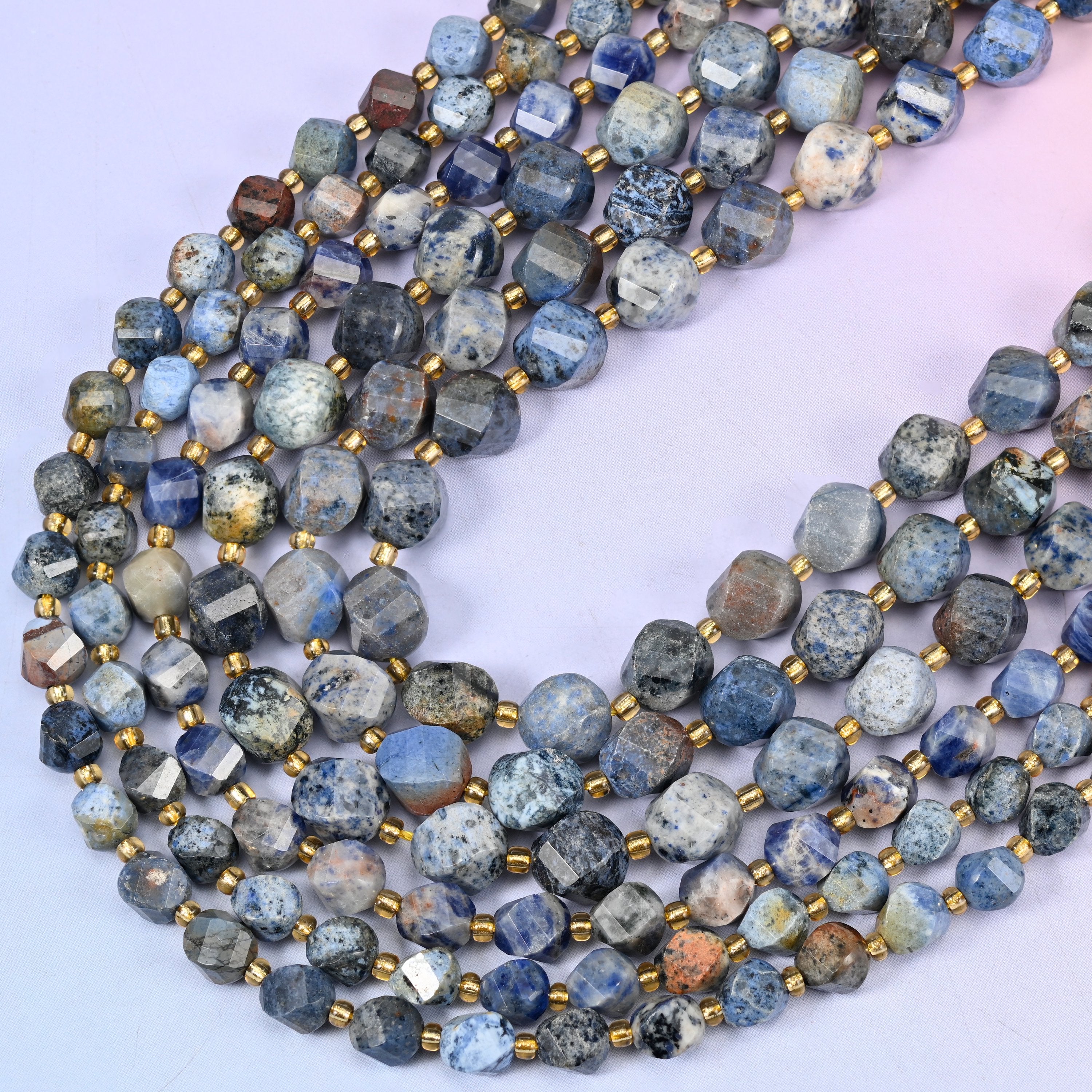 Sunset Dumortierite Faceted Spiral Twist Beads: Size 8mm 10mm, Jewelry Making, 15 inch Strand