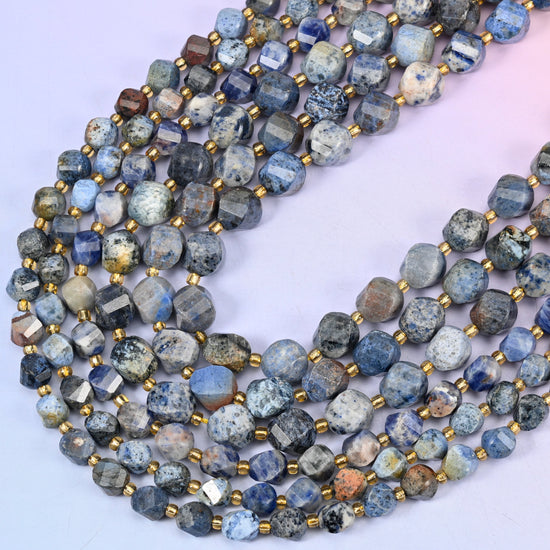 Sunset Dumortierite Faceted Spiral Twist Beads: Size 8mm 10mm, Jewelry Making, 15 inch Strand