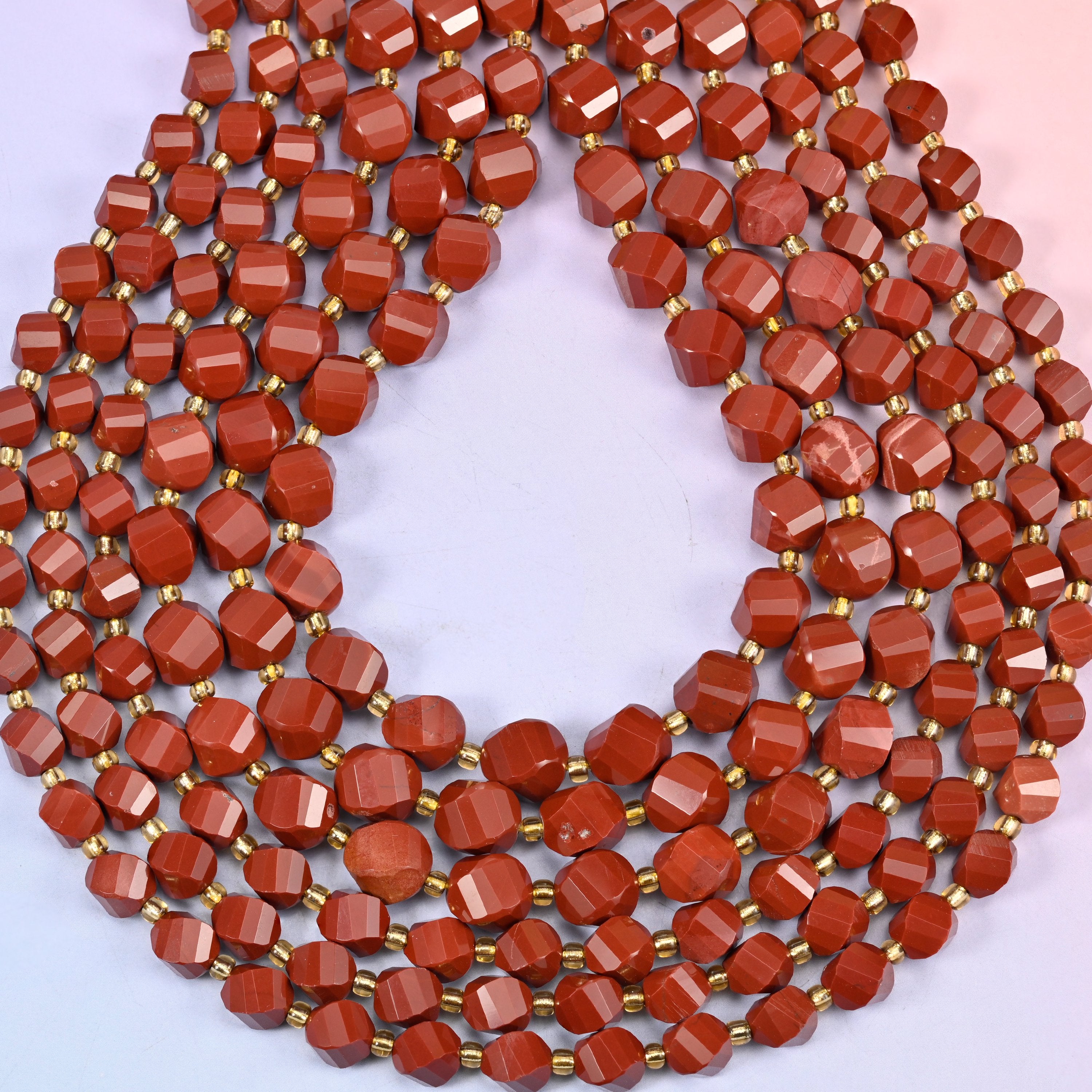Red Jasper Faceted Spiral Twist Beads: Size 8mm 10mm, Jewelry Making, 15 inch Strand