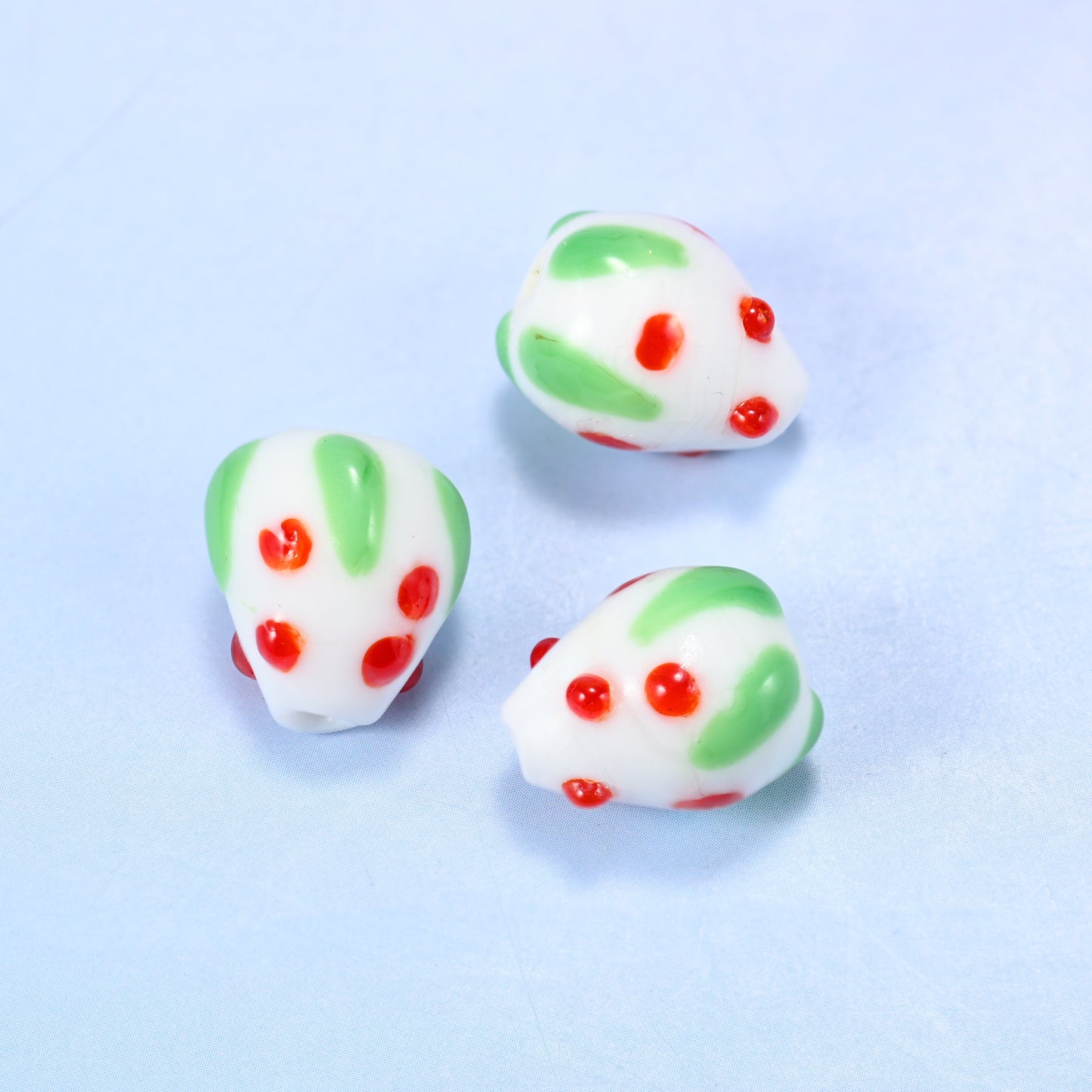 White Red Dots Strawberry Glass Beads: Jewelry Making Supply