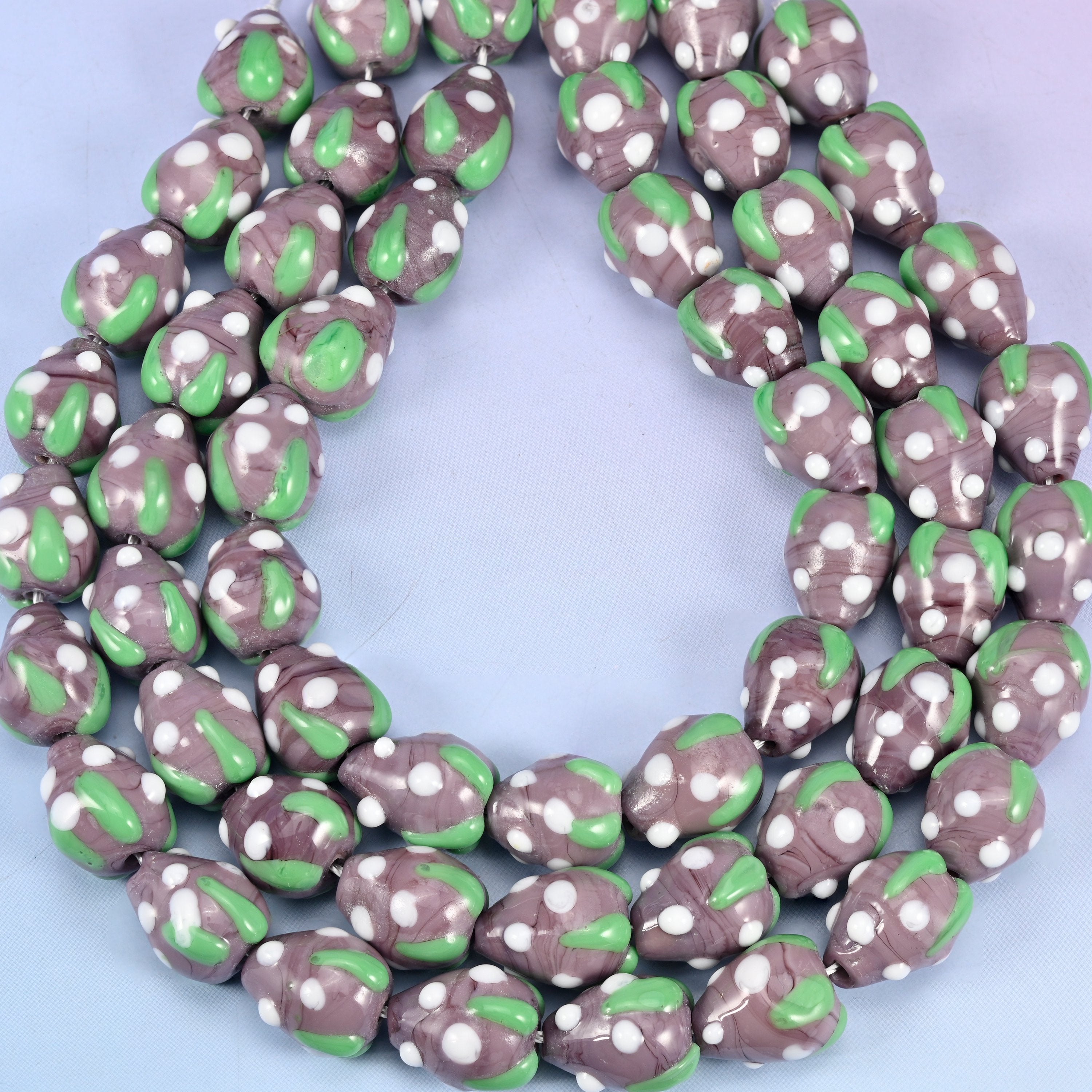 Purple White Dots Strawberry Glass Beads: Jewelry Making Supply