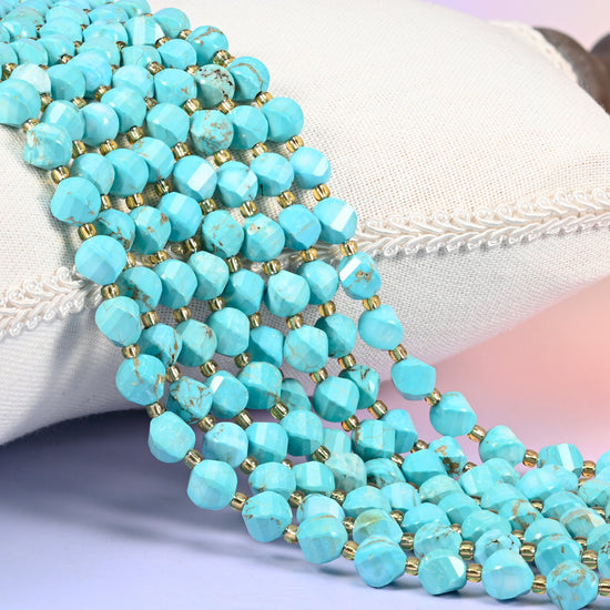 Dyed Light Blue Howlite Faceted Spiral Twist Beads: Size 8mm 10mm, Jewelry Making, 15 inch Strand