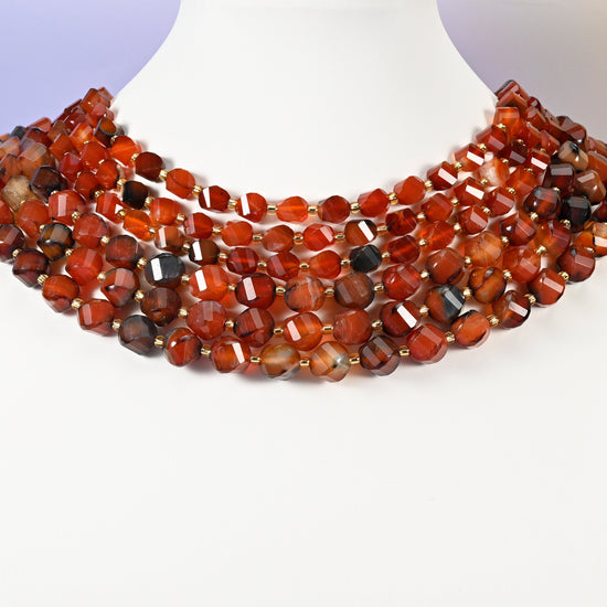 Red Agate Faceted Spiral Twist Beads: Size 8mm 10mm, Jewelry Making, 15 inch Strand