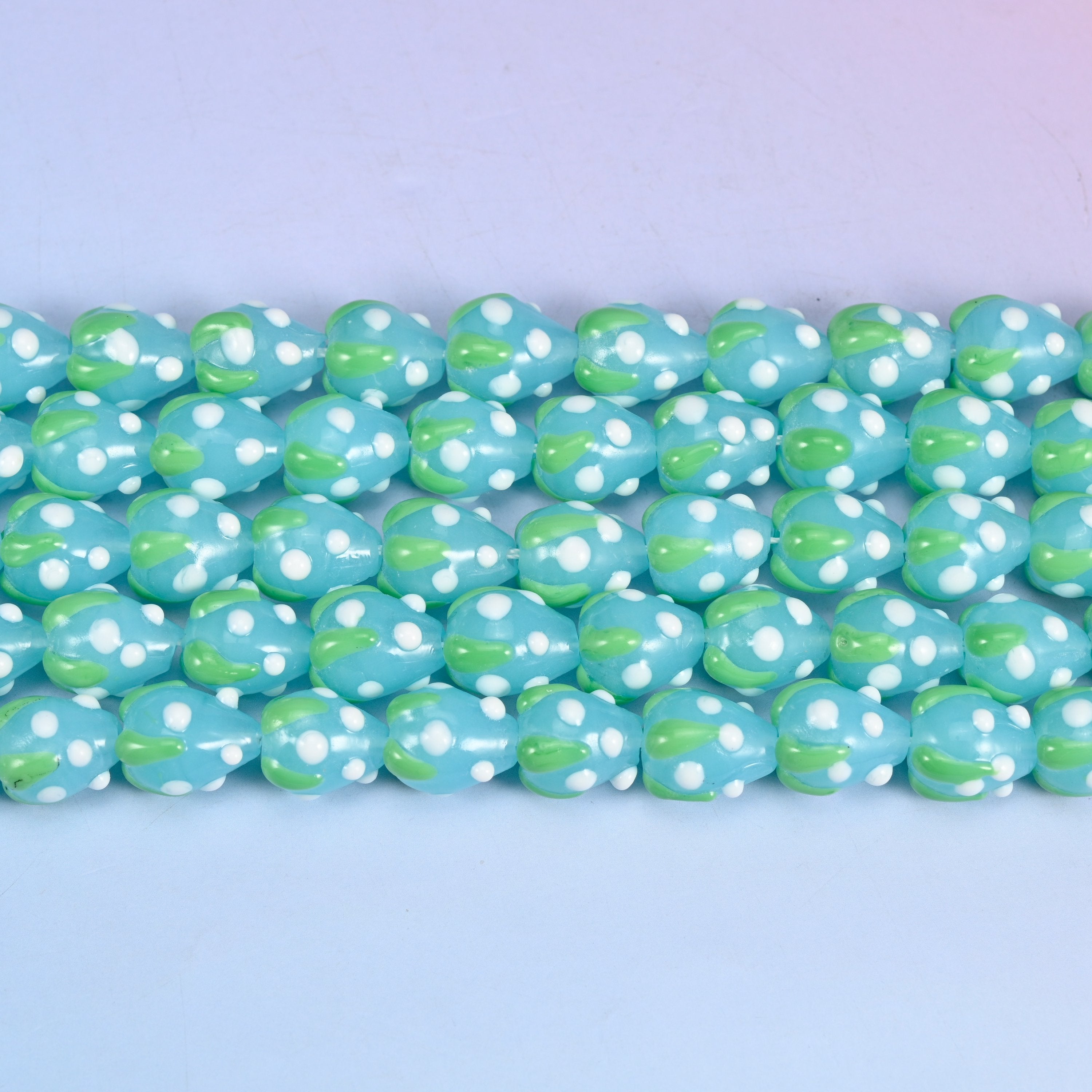 Blue White Dots Strawberry Glass Beads: Jewelry Making Supply