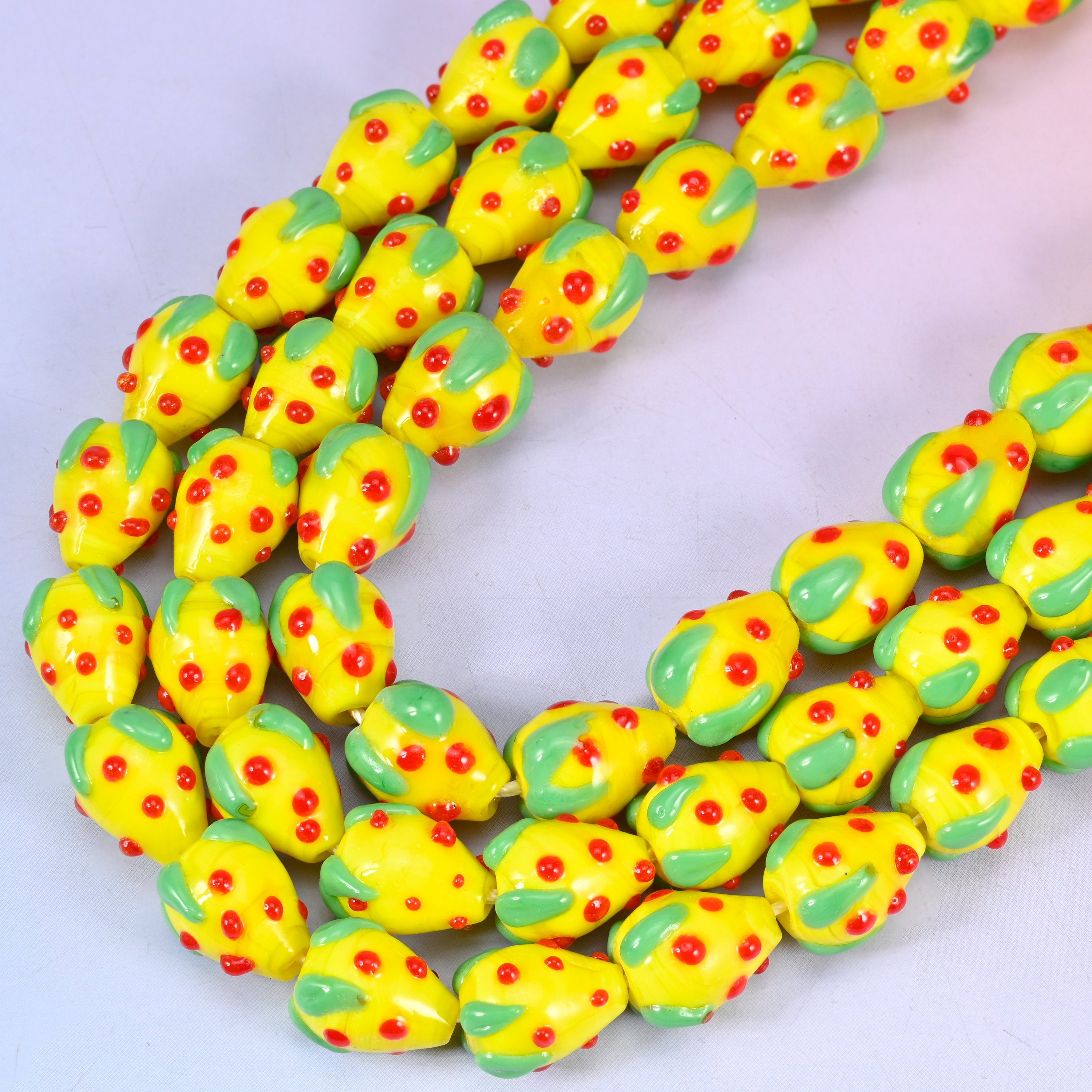 Yellow Red Dots Strawberry Glass Beads: Jewelry Making Supply