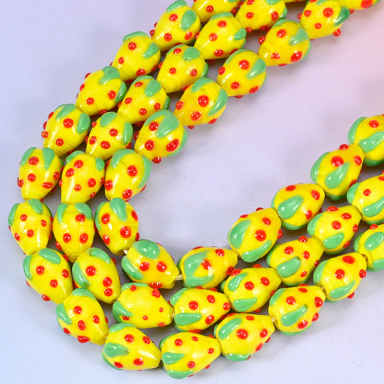 Yellow Red Dots Strawberry Glass Beads: Jewelry Making Supply