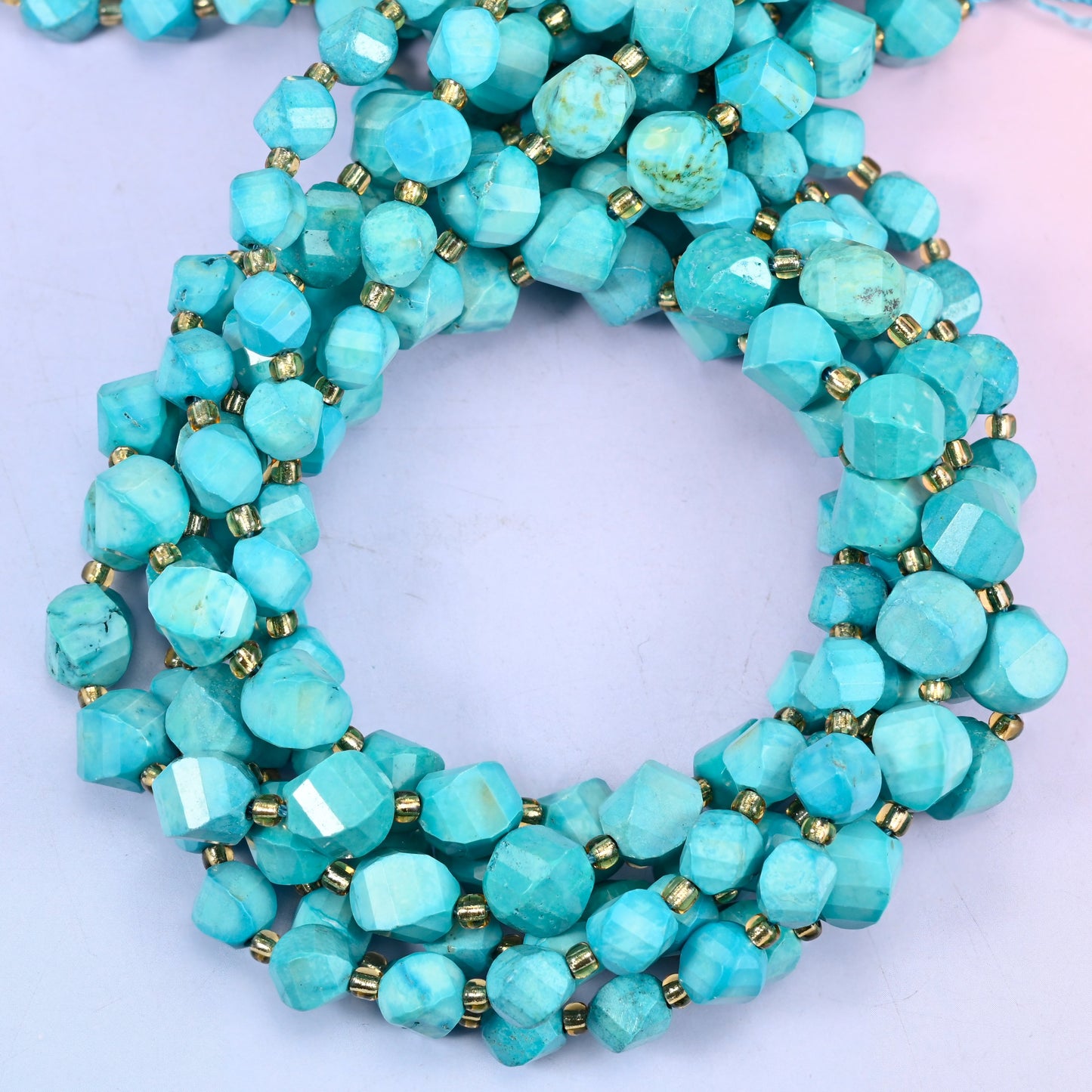 Dyed Lake Blue Howlite Faceted Spiral Twist Beads: Size 8mm 10mm, Jewelry Making, 15 inch Strand