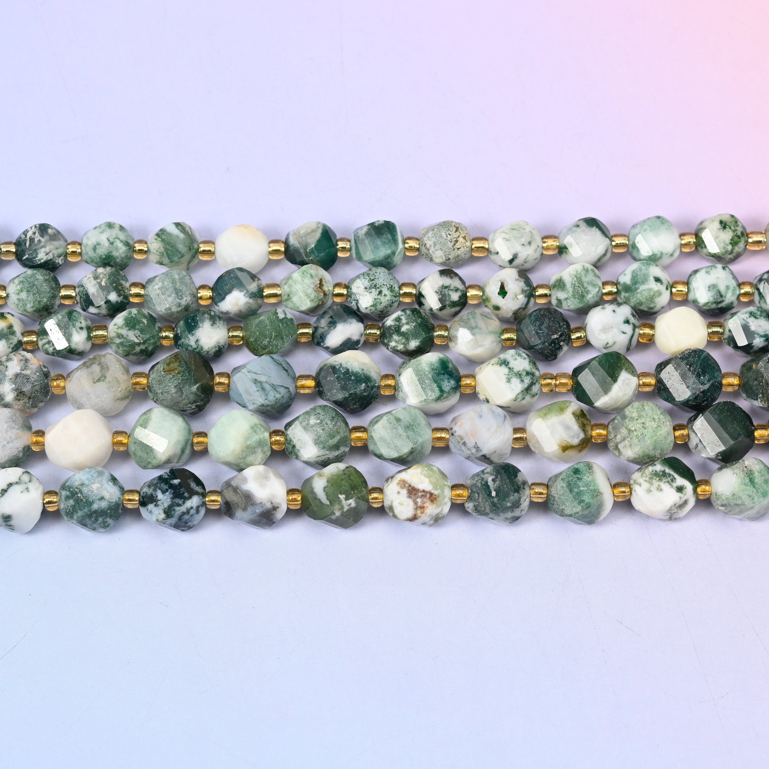 Tree Agate Faceted Spiral Twist Beads: Size 8mm 10mm, Jewelry Making, 15 inch Strand