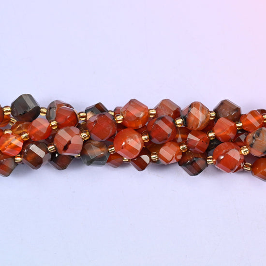 Red Agate Faceted Spiral Twist Beads: Size 8mm 10mm, Jewelry Making, 15 inch Strand