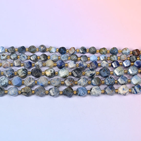 Sunset Dumortierite Faceted Spiral Twist Beads: Size 8mm 10mm, Jewelry Making, 15 inch Strand