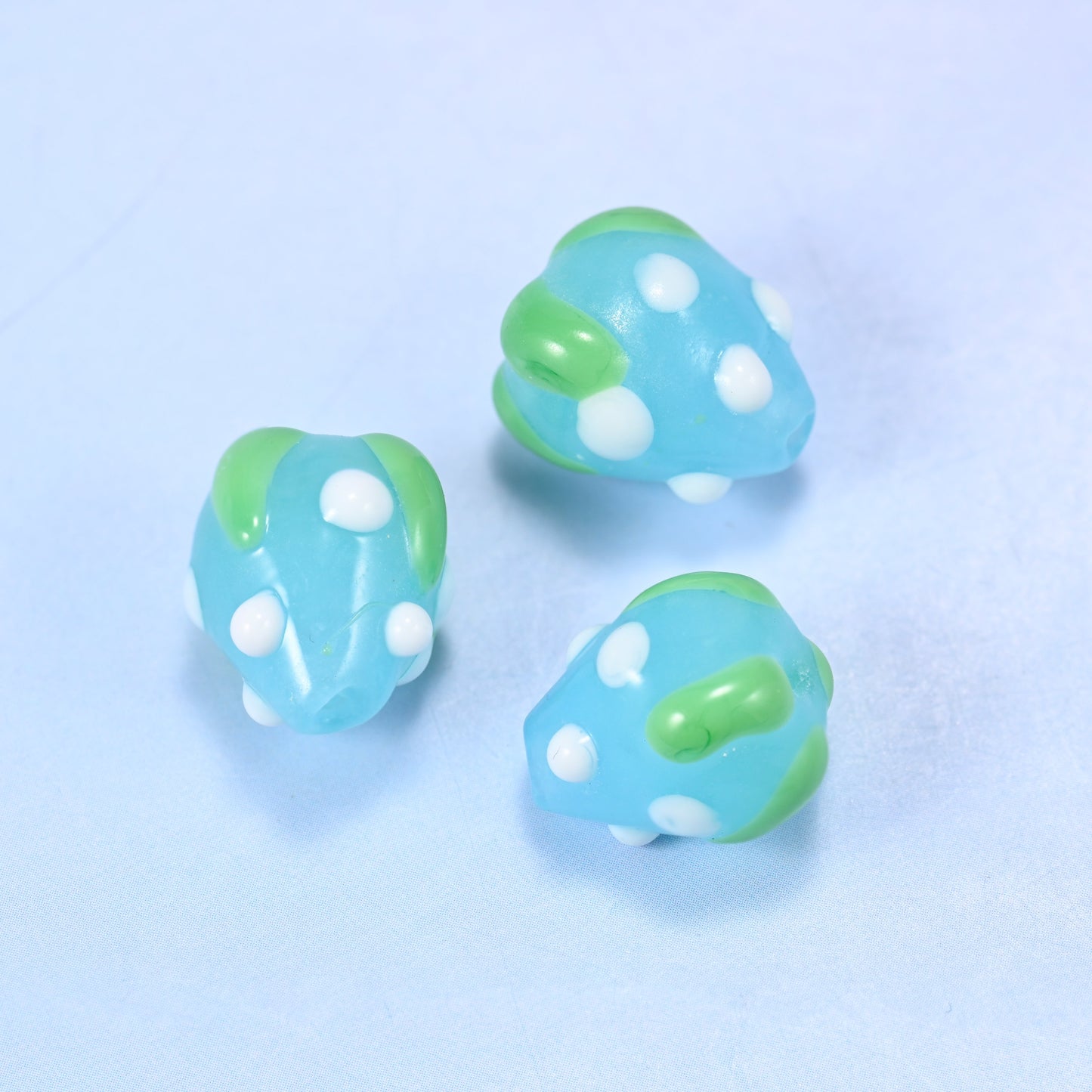 Blue White Dots Strawberry Glass Beads: Jewelry Making Supply