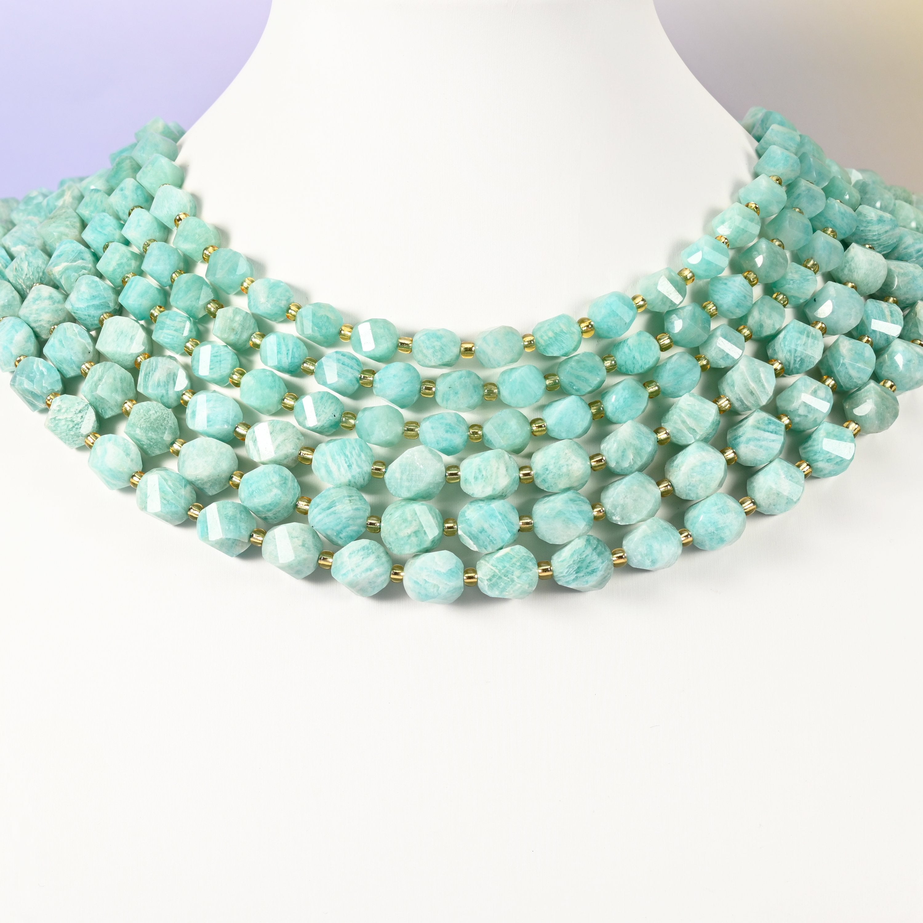 Green Amazonite Faceted Spiral Twist Beads: Size 8mm 10mm, Jewelry Making, 15 inch Strand