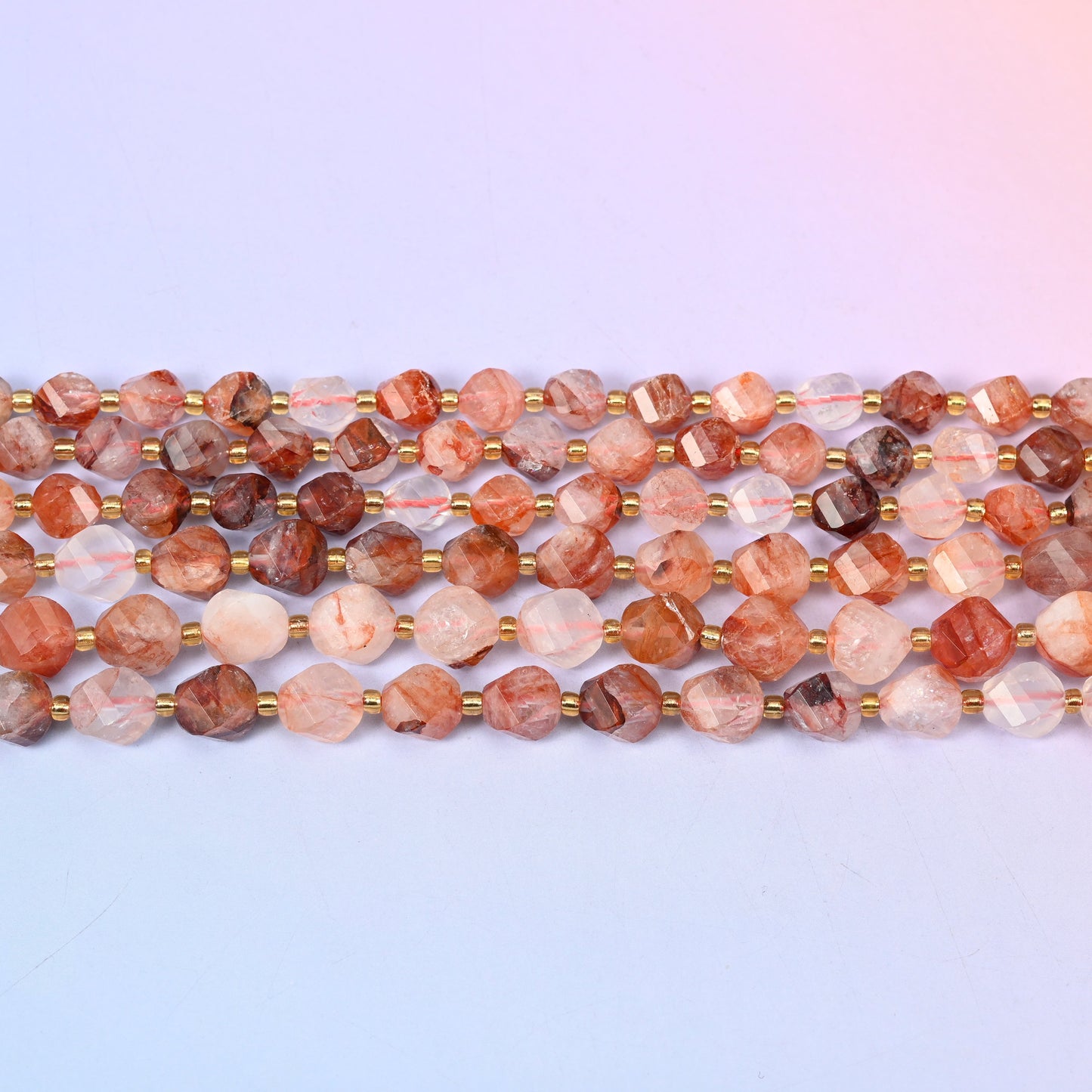 Red Hematoid Quartz Faceted Spiral Twist Beads: Size 8mm 10mm, Jewelry Making, 15 inch Strand