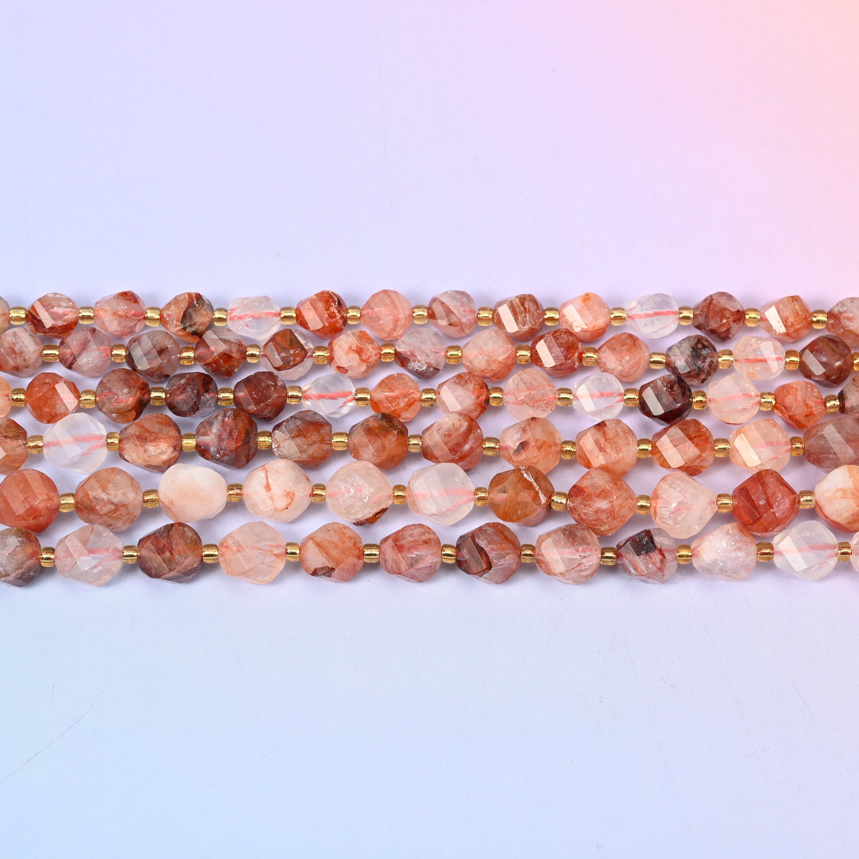 Red Hematoid Quartz Faceted Spiral Twist Beads: Size 8mm 10mm, Jewelry Making, 15 inch Strand