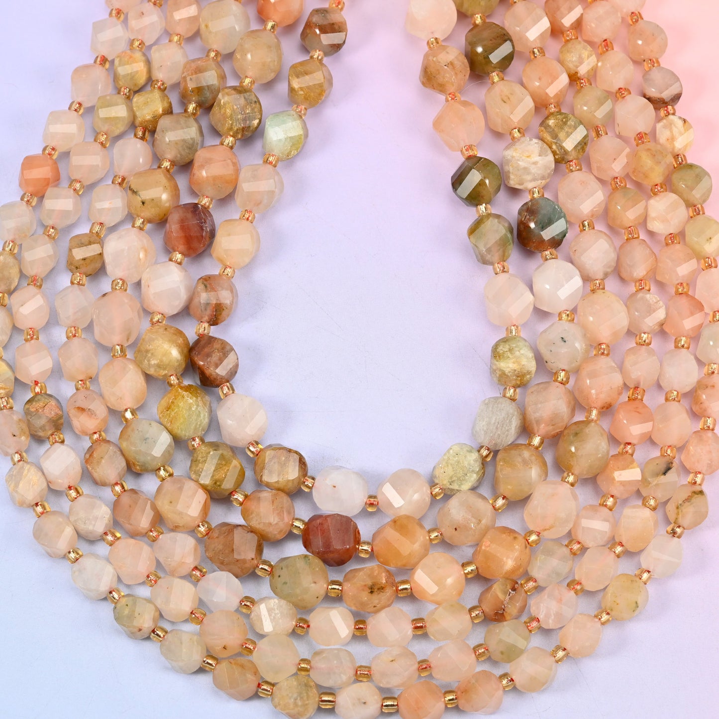 Red Grass Silk Stone Faceted Spiral Twist Beads: Size 8mm 10mm, Jewelry Making, 15 inch Strand