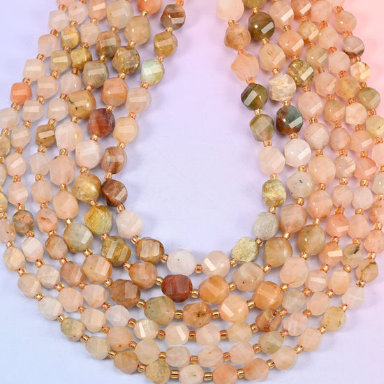 Red Grass Silk Stone Faceted Spiral Twist Beads: Size 8mm 10mm, Jewelry Making, 15 inch Strand
