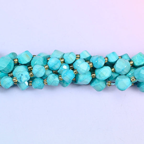 Dyed Lake Blue Howlite Faceted Spiral Twist Beads: Size 8mm 10mm, Jewelry Making, 15 inch Strand