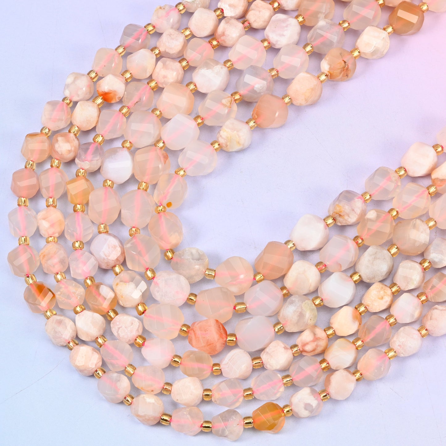 Sakura Flower Agate Faceted Spiral Twist Beads: Size 8mm 10mm, Jewelry Making, 15 inch Strand
