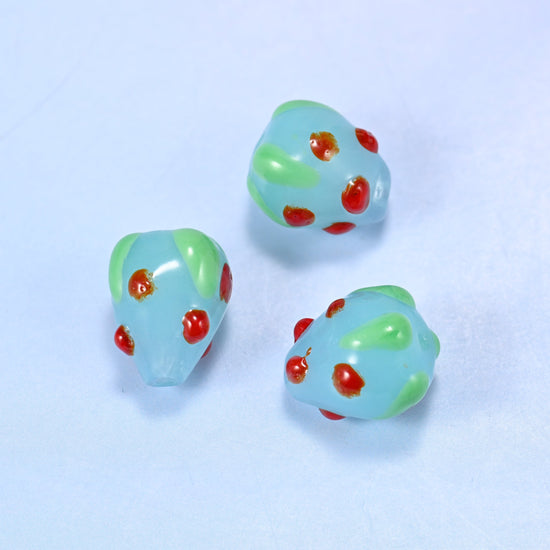 Light Blue Red Dots Strawberry Glass Beads: Jewelry Making Supply