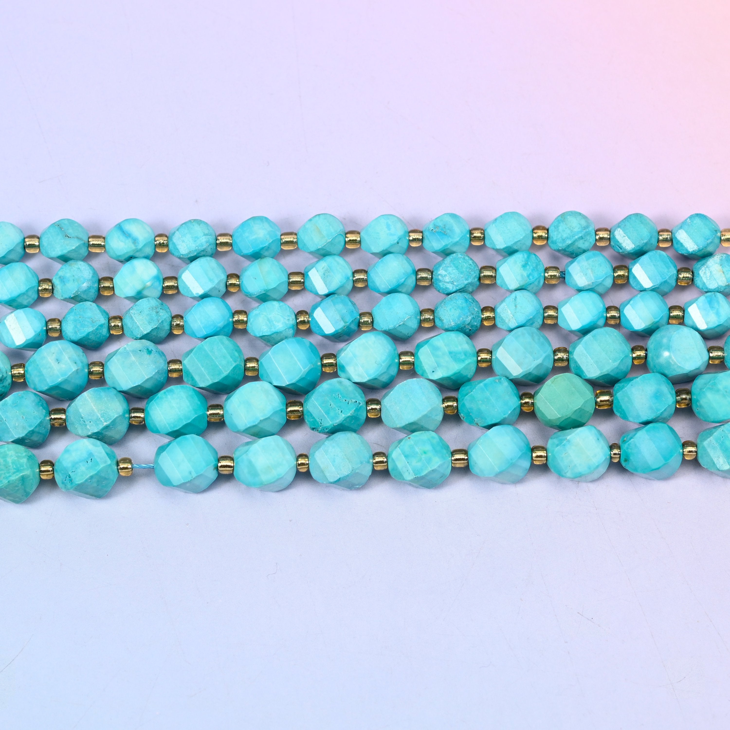 Dyed Lake Blue Howlite Faceted Spiral Twist Beads: Size 8mm 10mm, Jewelry Making, 15 inch Strand