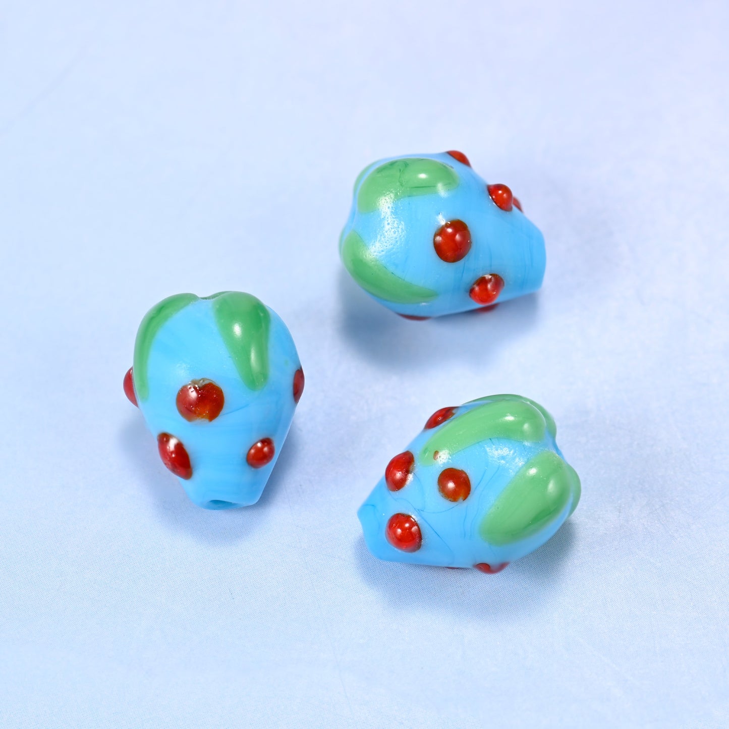 Sky Blue Red Dots Strawberry Glass Beads: Jewelry Making Supply