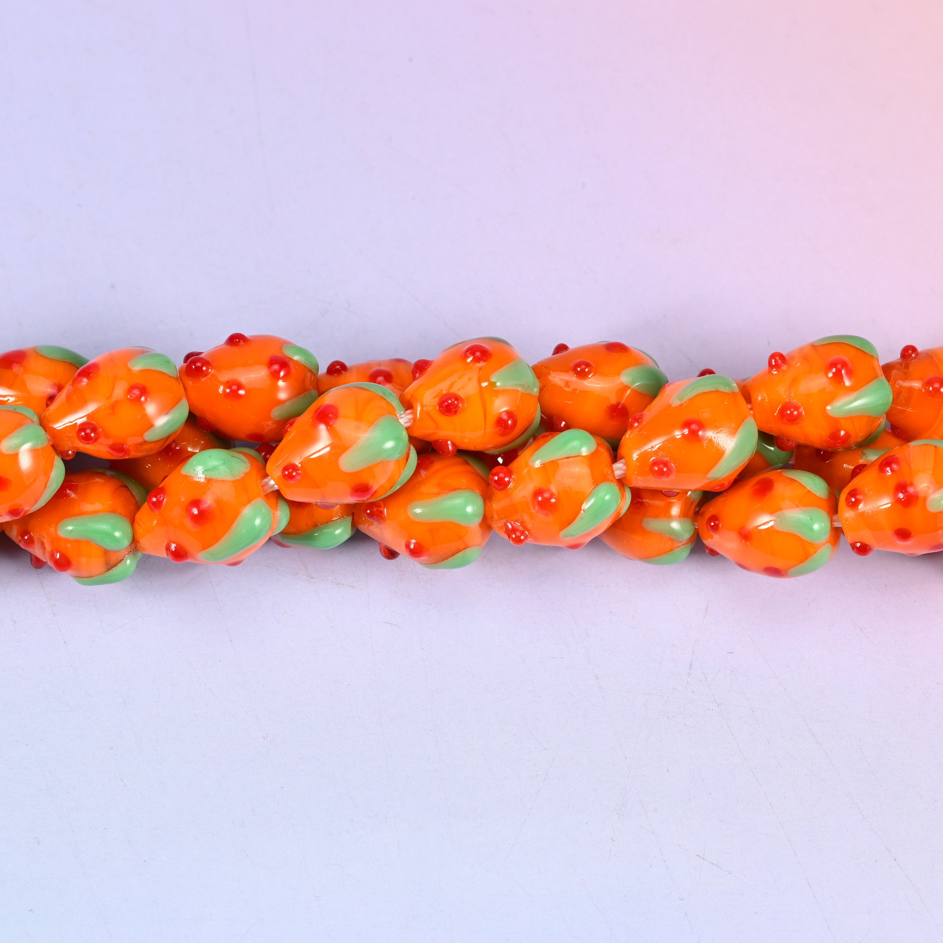 Orange Red Dots Strawberry Glass Beads: Jewelry Making Supply