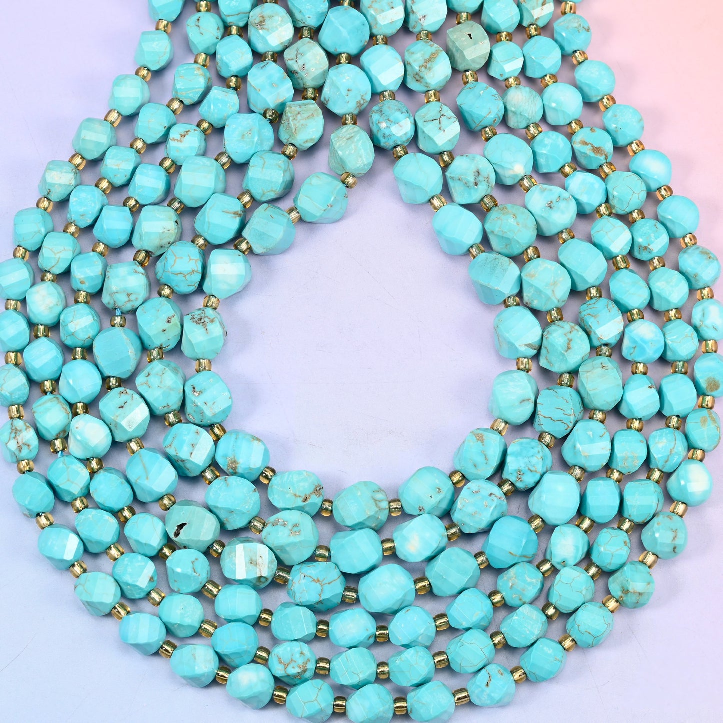 Dyed Light Blue Howlite Faceted Spiral Twist Beads: Size 8mm 10mm, Jewelry Making, 15 inch Strand