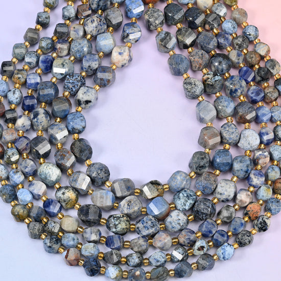 Sunset Dumortierite Faceted Spiral Twist Beads: Size 8mm 10mm, Jewelry Making, 15 inch Strand