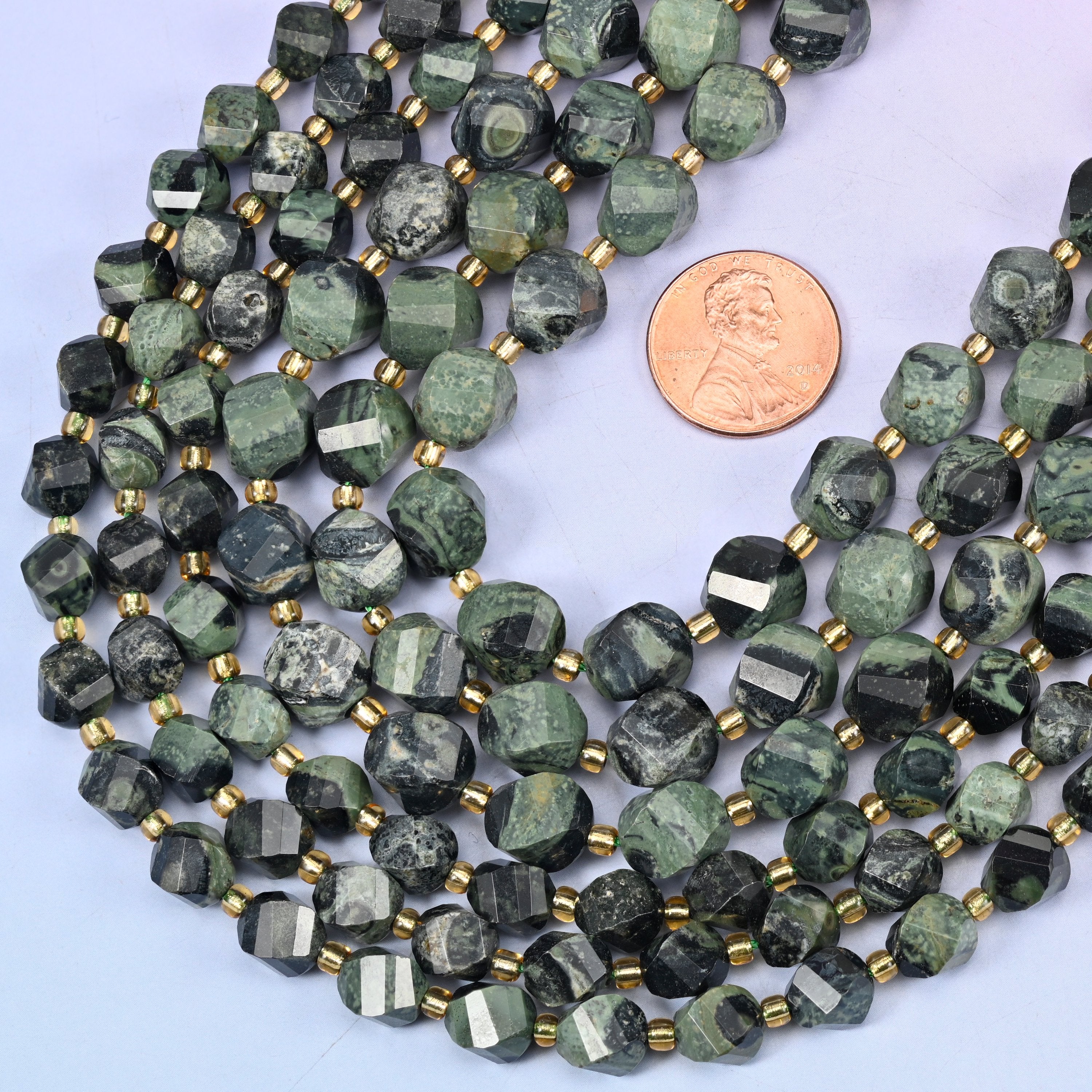 Kambaba Jasper Faceted Spiral Twist Beads: Size 8mm 10mm, Jewelry Making, 15 inch Strand