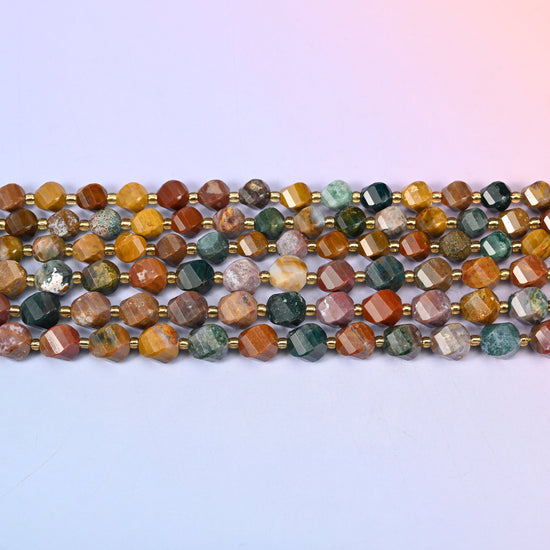 Ocean Agate Faceted Spiral Twist Beads: Size 8mm 10mm, Jewelry Making, 15 inch Strand