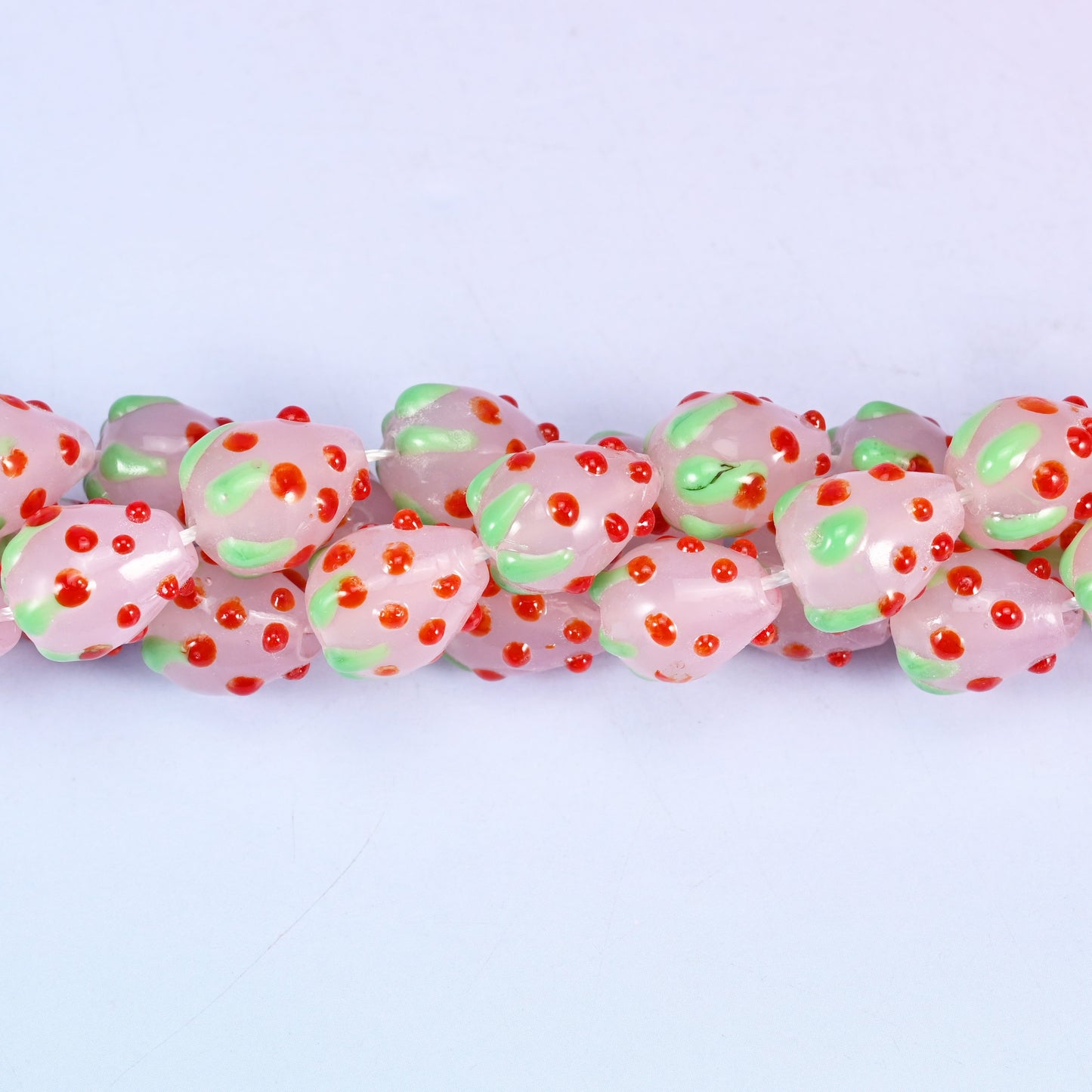 Pink Red Dots Strawberry Glass Beads: Jewelry Making Supply
