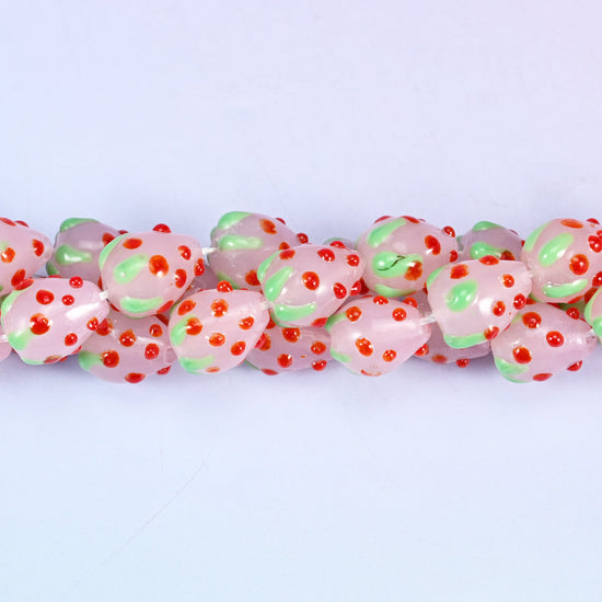 Pink Red Dots Strawberry Glass Beads: Jewelry Making Supply
