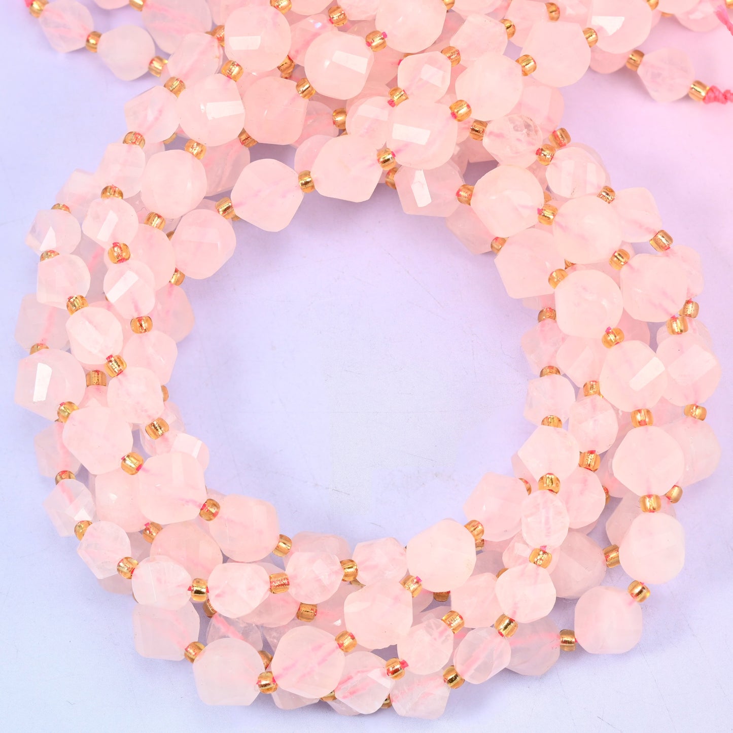Rose Quartz Faceted Spiral Twist Beads: Size 8mm 10mm, Jewelry Making, 15 inch Strand