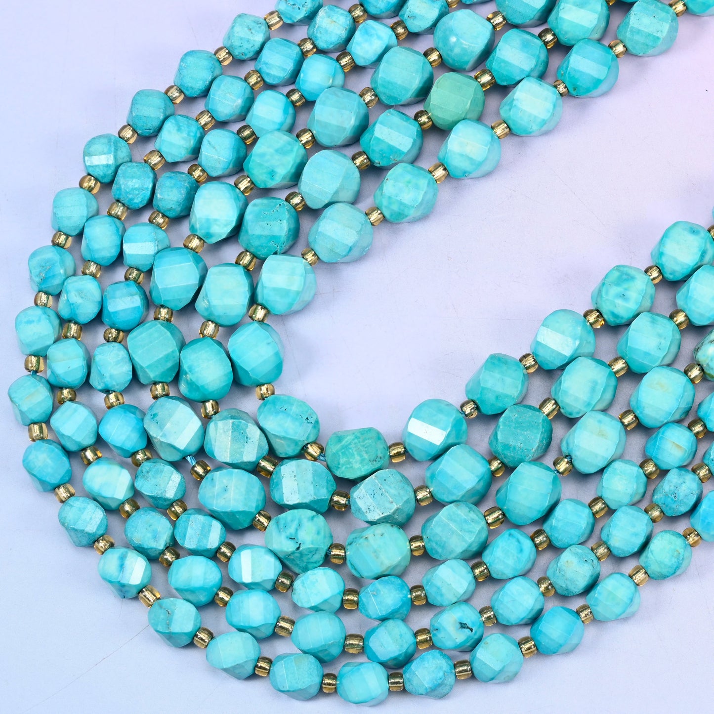 Dyed Lake Blue Howlite Faceted Spiral Twist Beads: Size 8mm 10mm, Jewelry Making, 15 inch Strand