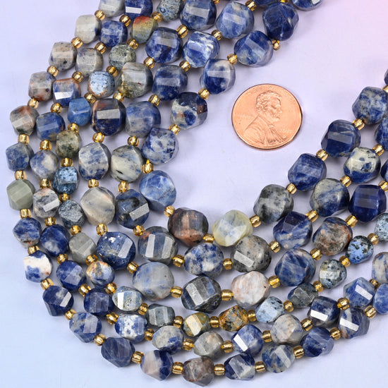 Orange Sodalite Faceted Spiral Twist Beads: Size 8mm 10mm, Jewelry Making, 15 inch Strand